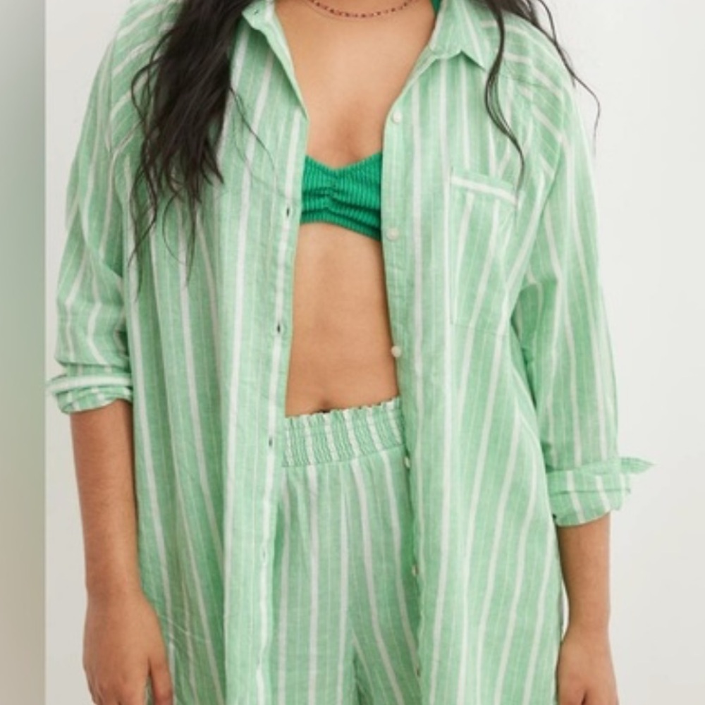 Aerie Pool To Party Linen Blend Coverup Shirt Size S - Picture 3 of 10